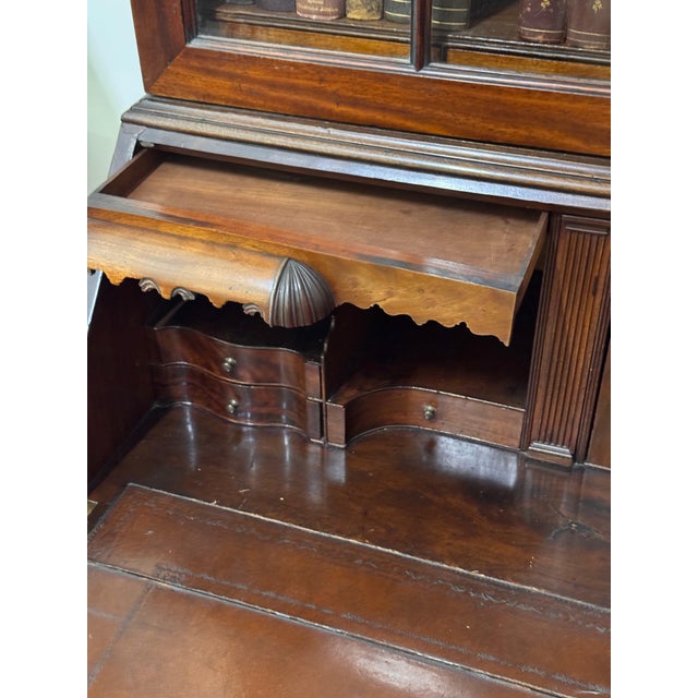 Early George III Mahogany Bureau Bookcase With Carved Swan Neck Pediment For Sale - Image 9 of 17