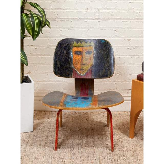 Turquoise Mid 20th Century Spencer Collins Hand-Painted Molded Plywood Chair With Abstract Portrait For Sale - Image 8 of 12