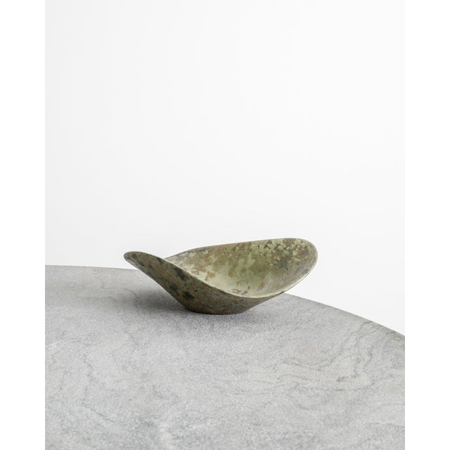 Ceramic Mid-Century Modern Swedish Green Stoneware Free Form Bowl from Hans Hedberg, France, 1950s For Sale - Image 7 of 7