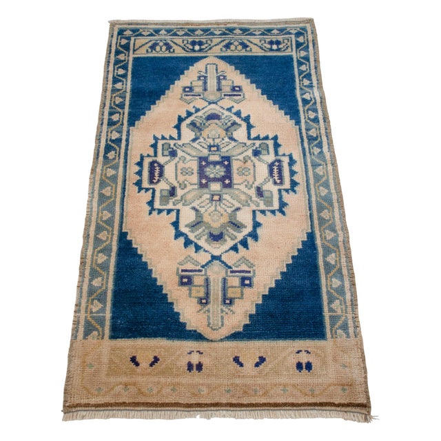 1970s Hand Knotted Turkish Rug, Door Mat, Entryway Rug, Bath Mat, Kitchen Decor, Small Rug - 22″ × 42″ For Sale - Image 4 of 13