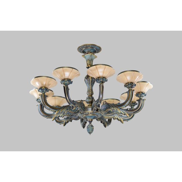 Alabaster Large Spanish Alabaster Globe Chandelier 10-Light Solid Bronze 40" W For Sale - Image 8 of 10