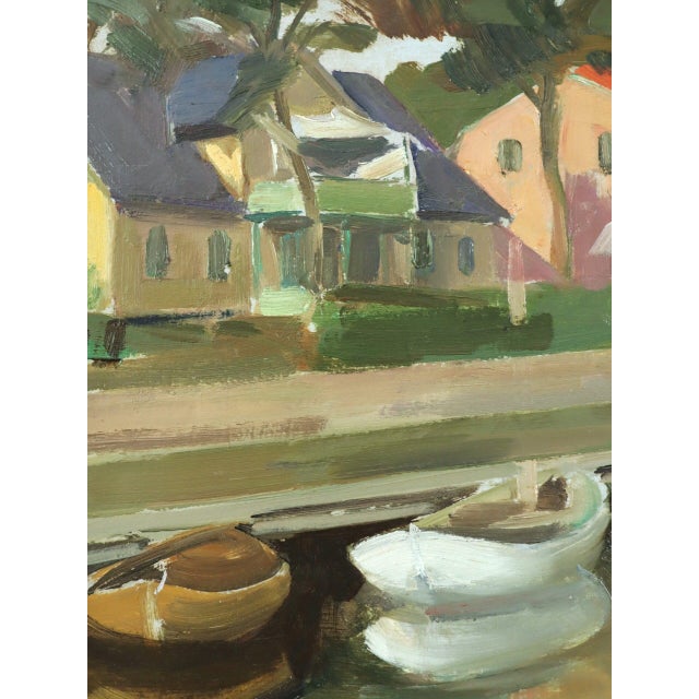 Mid-Century Modern 'Houses by the Canal' Swdish Expressionist Landscape Oil Painting, Framed For Sale - Image 10 of 12
