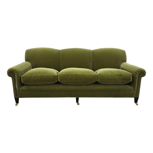 George Smith Mohair Full Scroll Arm Sofa For Sale
