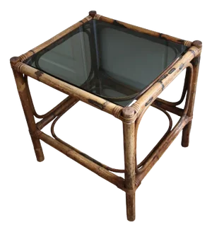 Vintage Bamboo and Rattan Side Table, 1970s