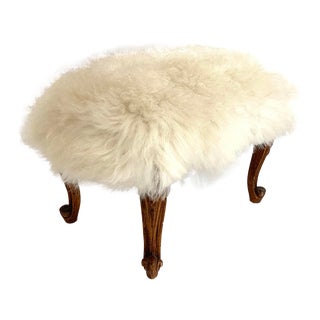 French Provincial Footstool W/Sheepskin For Sale