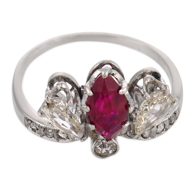 Art Deco 1920s Art Deco Ruby Diamond Platinum Tiara Ring, Size 7.25 For Sale - Image 3 of 6
