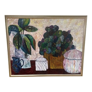 Late 20th Century Signed Impasto Style Botanical Still Life For Sale