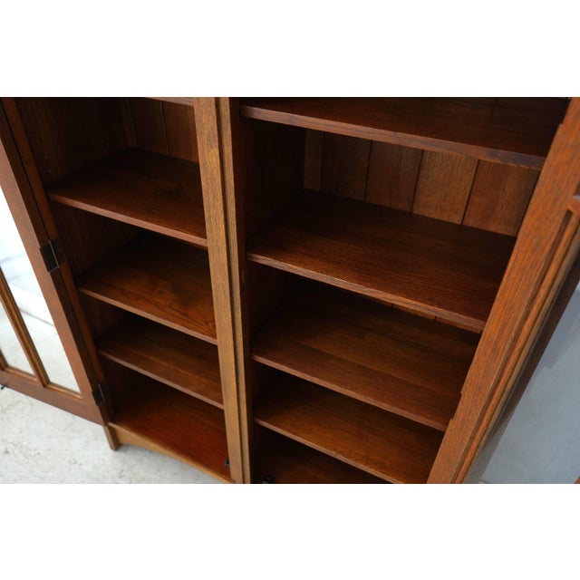 1990s Stickley 2 Door Mission Oak Leaded Door Bookcase For Sale - Image 5 of 16