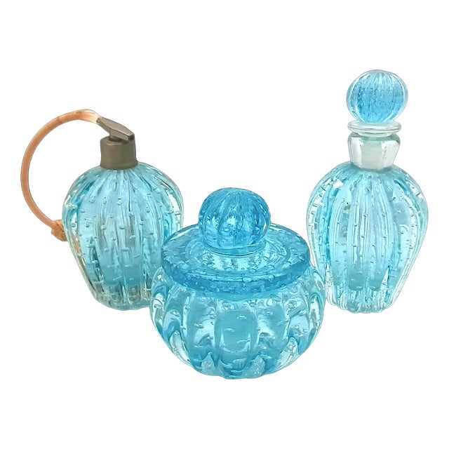 Bullicante Murano Glass Toiletry Set from Barovier & Toso, 1970s, Set of 3 For Sale