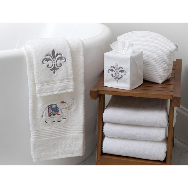 2020s Pink Row of Flowers Guest Towel White Terry, Embroidered For Sale - Image 5 of 6