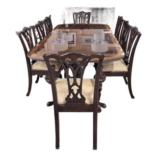 Vintage Drexel Heritage Georgian Style Mahogany Double Pedestal Dining Set For Sale