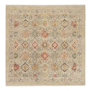 Beige, the Sunset Rosettes With Soft Colors, Wool and Pure Silk, Hand Knotted, Square Oriental Rug