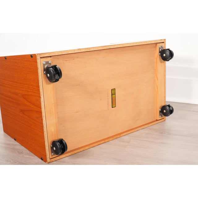 1970s Bruksbo Norwegian Teak Rolling Vinyl Record or Magazine Caddy For Sale - Image 11 of 12