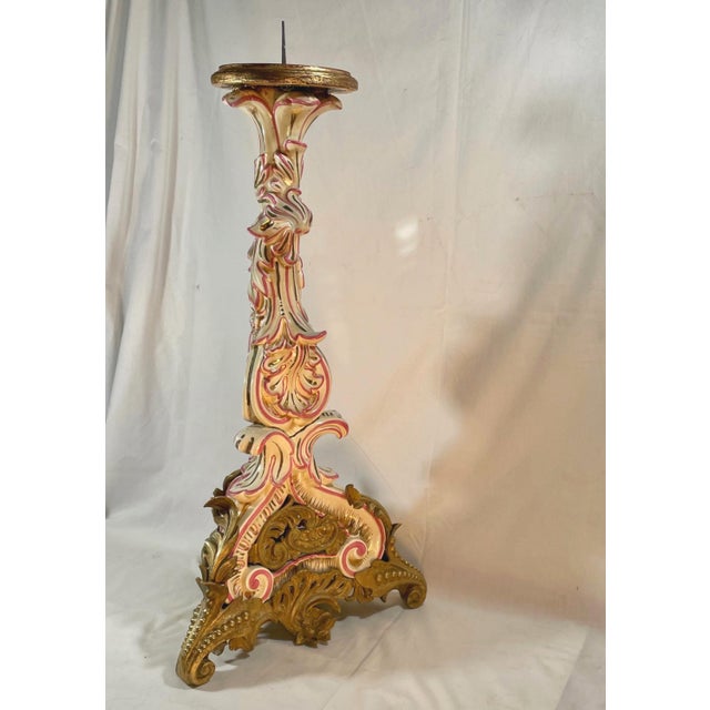 Rococo Large French Strasbourg 19th Century Faience Tall Floor Candle Holder With Ormolu For Sale - Image 3 of 10