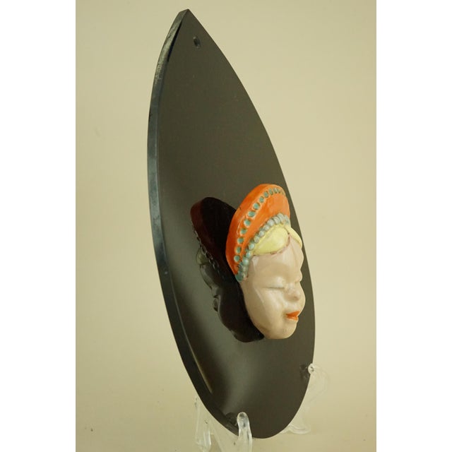 Art Deco Ceramic Masks attributed to Komlòs Brothers Manufacture, Budapest, Hungary, 1930s, Set of 2 For Sale - Image 9 of 18