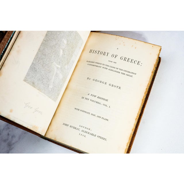 Brown Set of 10, History of Greece by George Grote Complete 10 Volume Full Leather Antique Book Set For Sale - Image 8 of 12