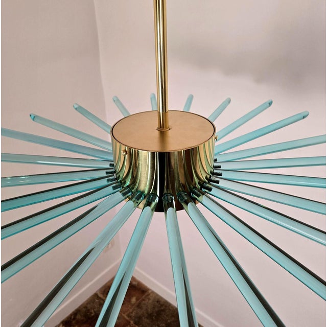 1980s Green Glass and Brass Sputnik Chandelier, Italy For Sale - Image 10 of 10