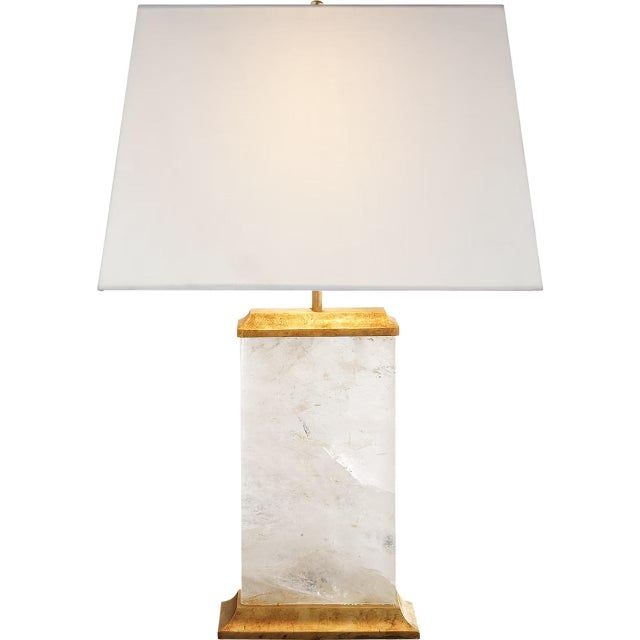 Traditional Michael S Smith by Visual Comfort Signature Crescent Table Lamp in Quartz and Antique Gold Leaf with Linen Shade For Sale - Image 3 of 3