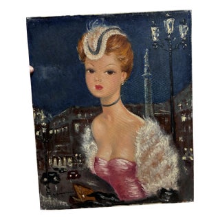Gouerlain, Portrait of Woman in Paris, Concorde Signed, 1920s, Oil on Canvas For Sale