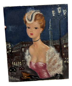 Gouerlain, Portrait of Woman in Paris, Concorde Signed, 1920s, Oil on Canvas
