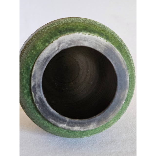MCM Ceramic Artisan Vase Green Raku For Sale - Image 4 of 6