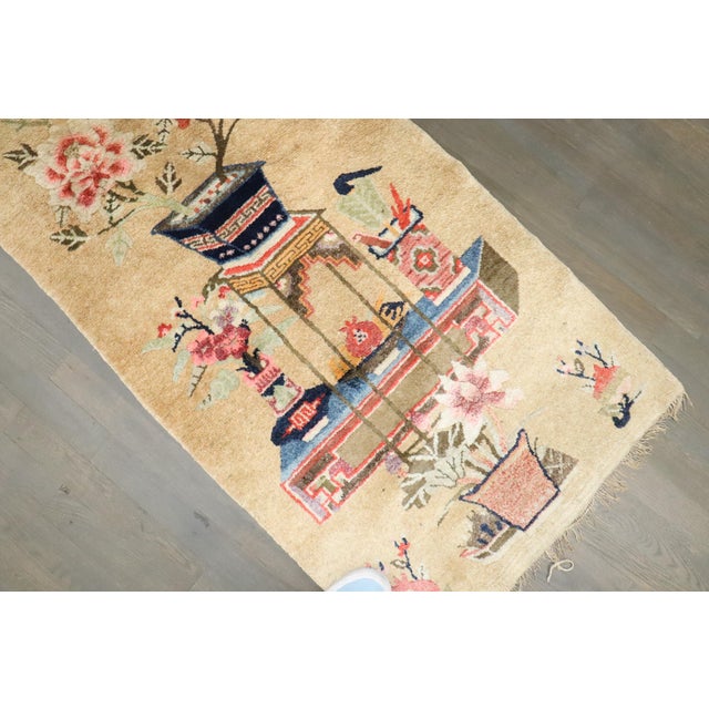 Early 20th Century Zabihi Collection Stunning Ivory Chinese Batou Floral Rug - 3'1" x 4'2" For Sale - Image 4 of 10