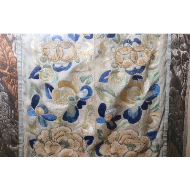Asian Antique Chinese Hand Embroidery Silk 1800's Ornate Qing Dynasty Needlepoint For Sale - Image 3 of 9