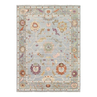 Oushak Wool Blue Area Rug- 9'10'' X 13'10'' For Sale