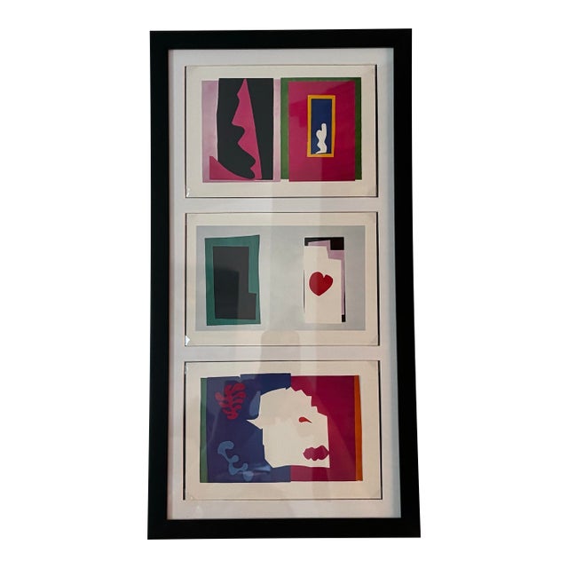 1990s Matisse Prints From the Jazz Series the Heart Wolf and Destiny Matted in Black Frame For Sale