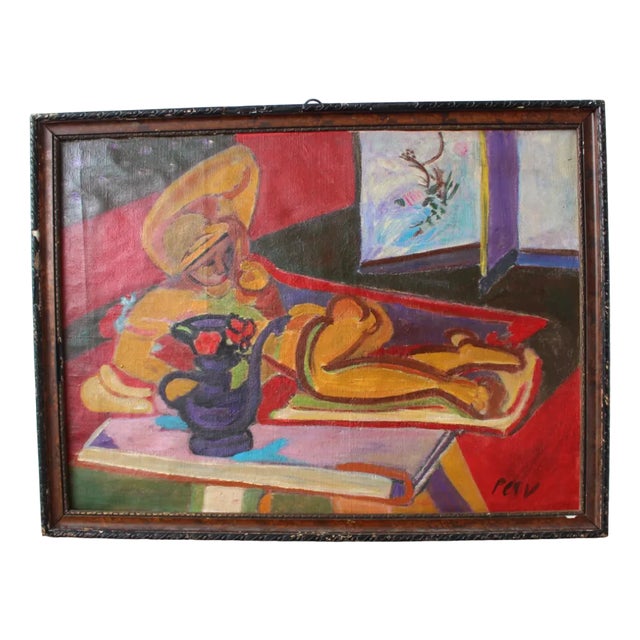 Mid-Century Modern Composition, Oil Painting, 1950s, Framed For Sale
