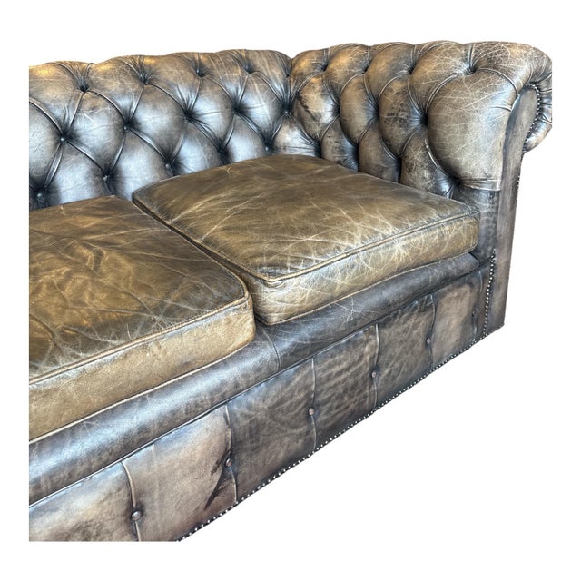 Chesterfield 3-Seater Sofa and Club Chair in Leather, Set of 2 For Sale - Image 9 of 11