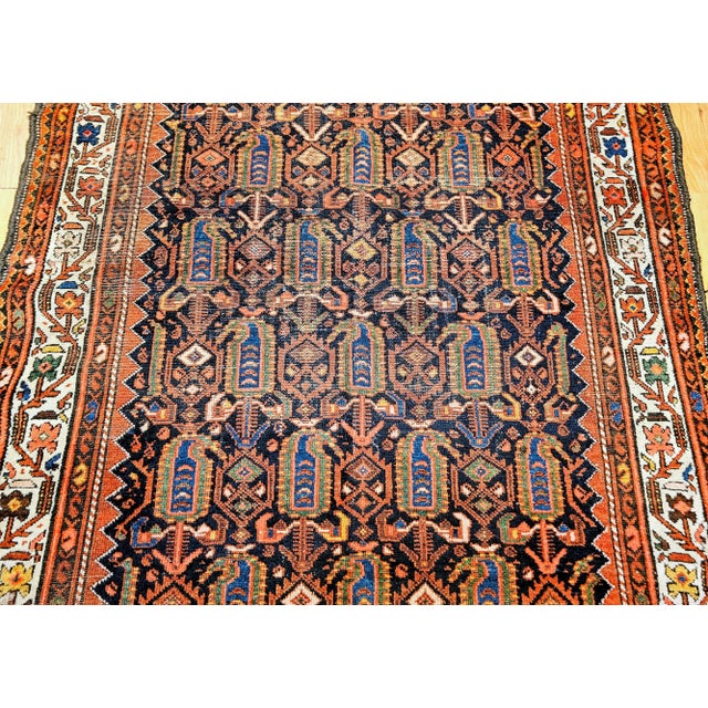 Early 20th Century Vintage Persian Malayer Area Rug, All-Over Paisley Pattern, Navy & Ivory, 5’ X 6’ For Sale - Image 4 of 16