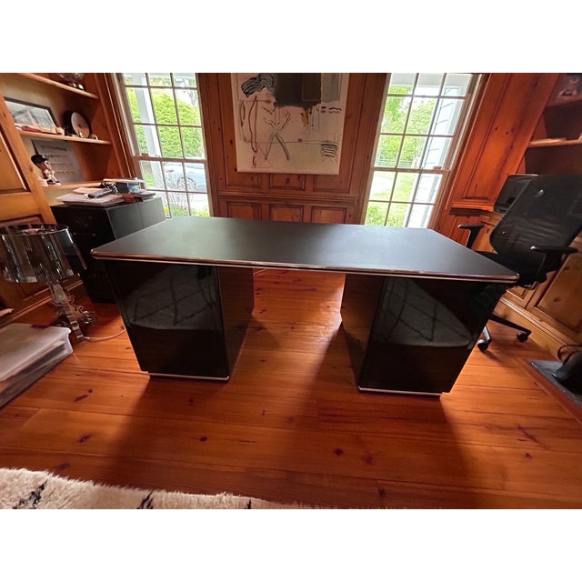 Super iconic classic line Muller Chrysler executive desk by Muller Mobelfrabrikation. Double pedestal desk known for its...