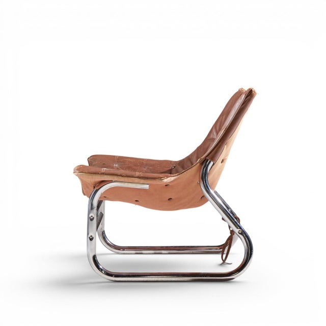 Metal Johan Bertil Häggström for Swed-Form Mid Century Swedish Leather and Chrome Corset Chairs - Pair For Sale - Image 7 of 12