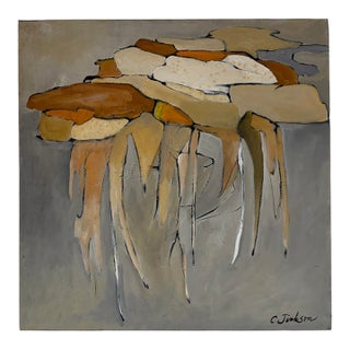 1970s C. Jackson Expressionist Abstract Oil on Canvas Painting – Signed For Sale