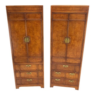 Thomasville Tall Tower Shape Highboy Dressers W/ Drawer Compartment Burl Wood - A Pair For Sale