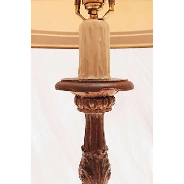 Italian Italian Wood Carved Lamp With Cherub Faces With a Custom Shade For Sale - Image 3 of 7