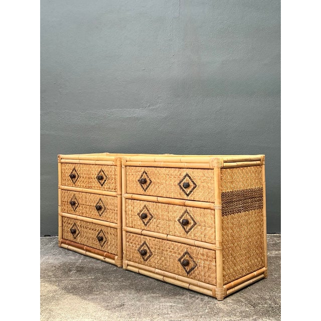 Vintage Woven Diamond Rattan Chests - A Pair For Sale - Image 4 of 12