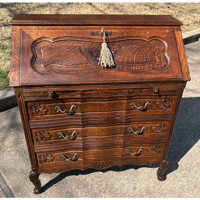 French Vintage French Secretary With Carved Pillow Front For Sale - Image 3 of 12