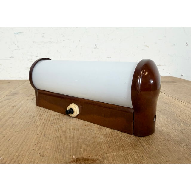 Mid-Century Modern Industrial Brown Bakelite Wall Light with Milk Glass Shade from Elektrosvit, 1950s For Sale - Image 3 of 14