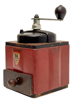 French Red Metal and Bakelite Coffee Grinder from Peugeot, 1940s