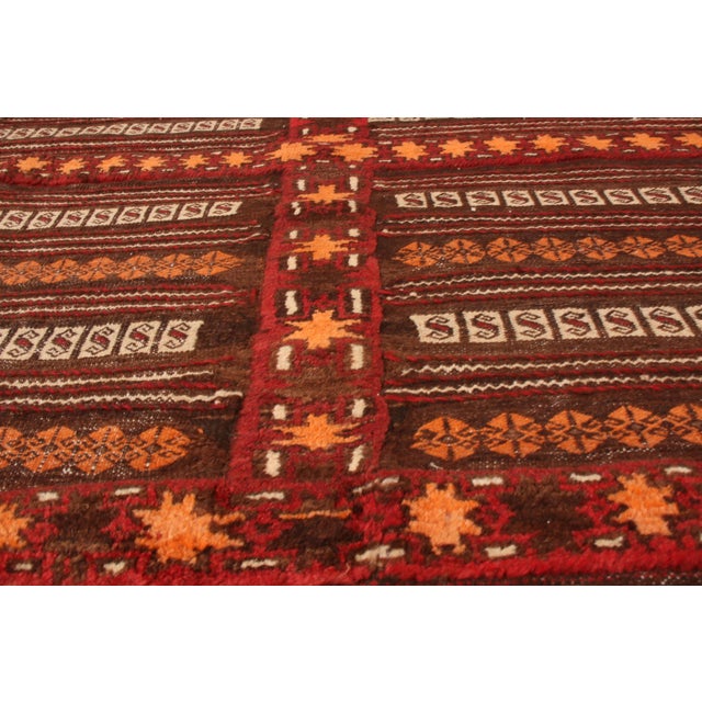 1980s Vintage Kilim Striped Beige-Brown Orange Embroidery Angora Wool Flat Weave For Sale - Image 5 of 8