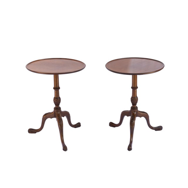 PAIR of Willian IV Solid Mahogany Wine Tables, the circular tops formed from a single timber, with molded edge, on a...