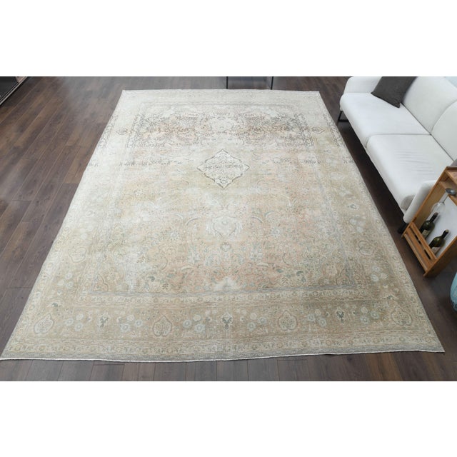 Persian 1970s Vintage Persian Handmade Wool Cotton Beige Area Rug For Sale - Image 3 of 11