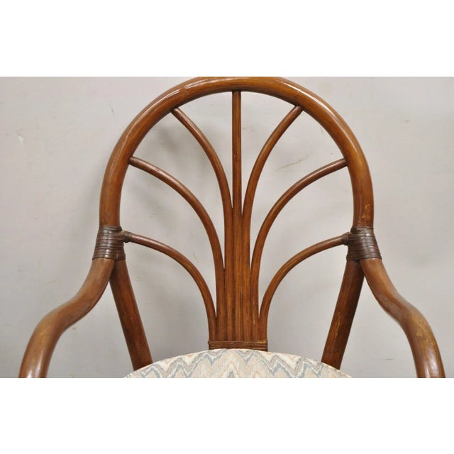 Late 20th Century Vintage Bentwood Rattan Hollywood Regency Fan Back Dining Chairs - Set of 4 For Sale - Image 4 of 12