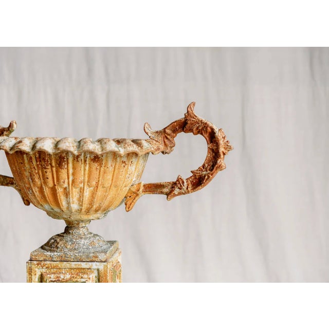 Late 19th Century Pair Early 19th Century Iron Urns and Stands For Sale - Image 5 of 6