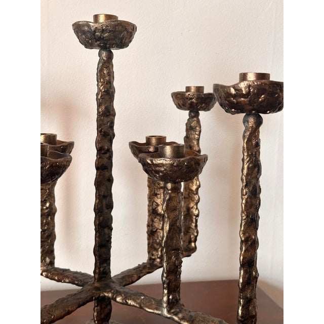 Brass Vintage Brass Brutalist 9 Candle Candleabra 18 X 18 X 18, in the Style of Pieter Adam For Sale - Image 8 of 11