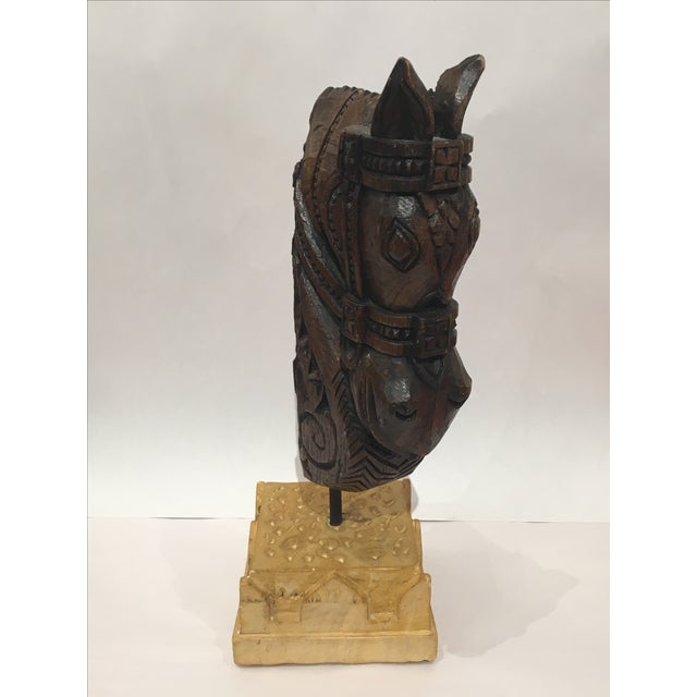Indian Hand Carved Wood & Stone Horse Sculpture For Sale - Image 3 of 8