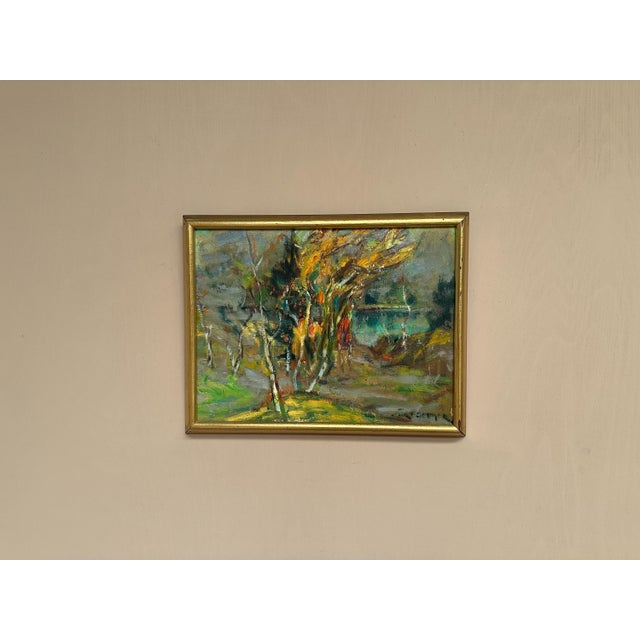 Original Vintage Swedish Oil on Panel – “Autumn Landscape” by Curt Selmer – Signed – Framed – 49 × 38 cm (19.3" × 15")...