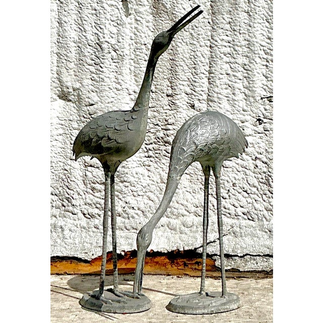 Gray Vintage Coastal Cast Metal Cranes - Set of 2 For Sale - Image 8 of 14